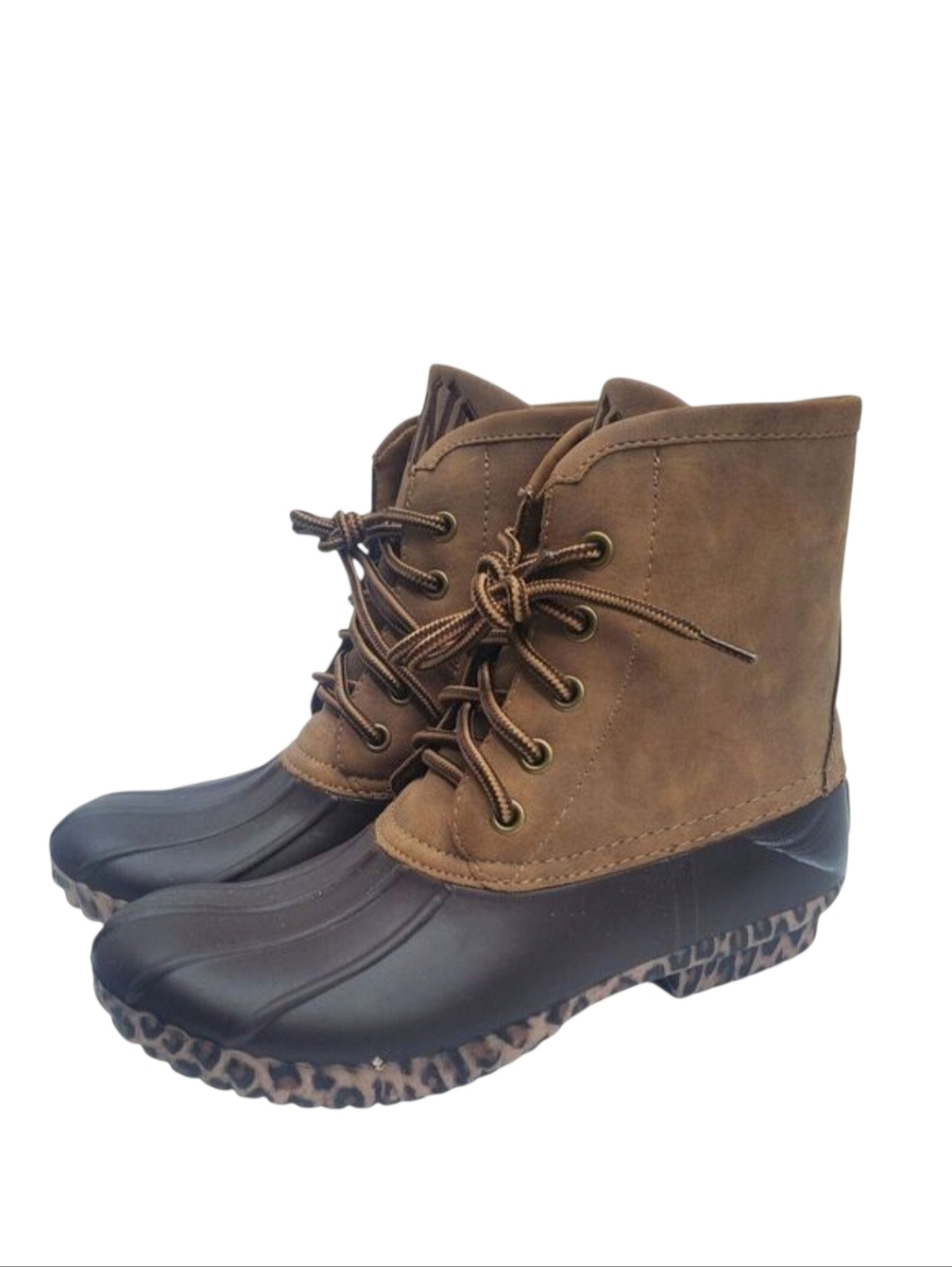 Marleylilly Duck Boots Girls 3 Waterproof Brown Leopard Sole Rainboots Casual